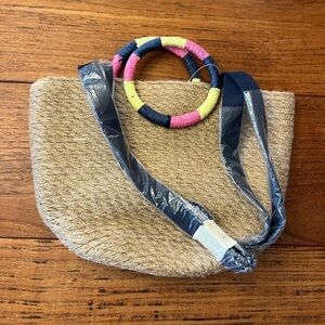 NWT Gap Straw Woven Bag with Multicolor Striped Handles Crossbody Bag Purse